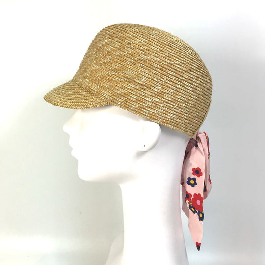 MIUMIU cap 5HC154 Straw, Silk beige Hat cap cap ribbon ribbon straw cap M