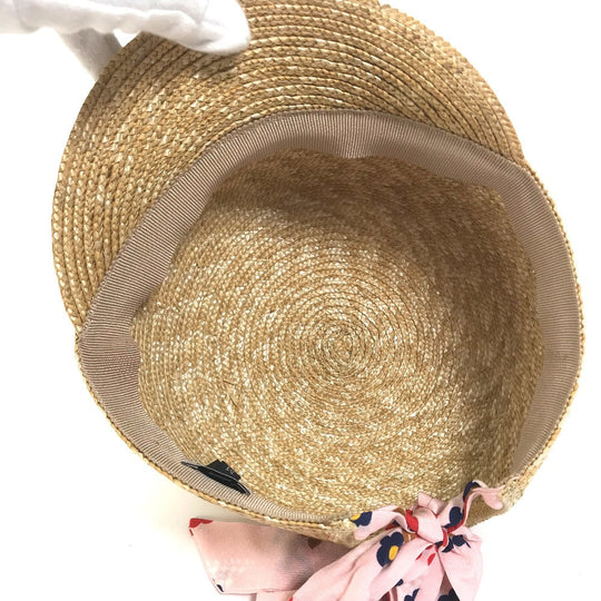 MIUMIU cap 5HC154 Straw, Silk beige Hat cap cap ribbon ribbon straw cap M