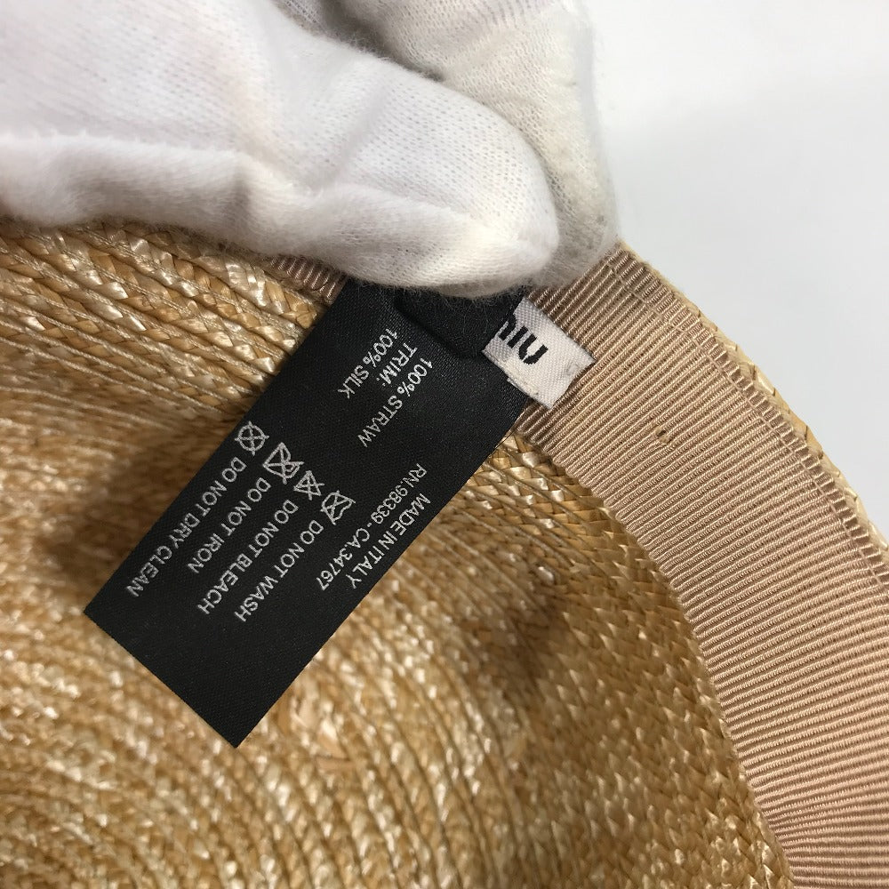 MIUMIU cap 5HC154 Straw, Silk beige Hat cap cap ribbon ribbon straw cap M