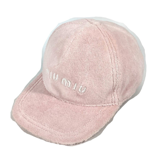 MIUMIU cap 5HC179 Cotton, Polyester pink logo terry cloth Women L Used Authentic