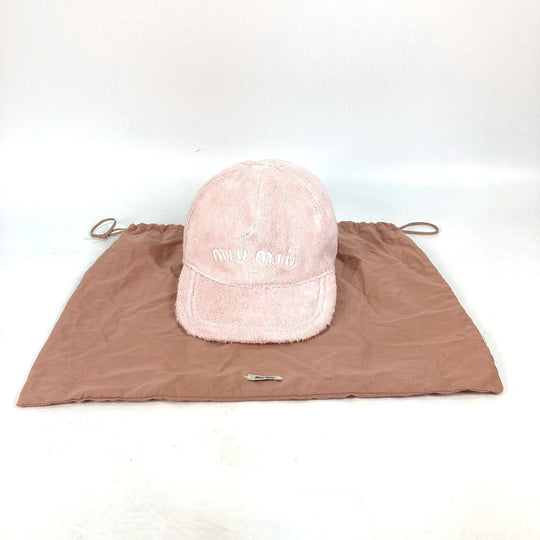 MIUMIU cap 5HC179 Cotton, Polyester pink logo terry cloth Women L Used Authentic