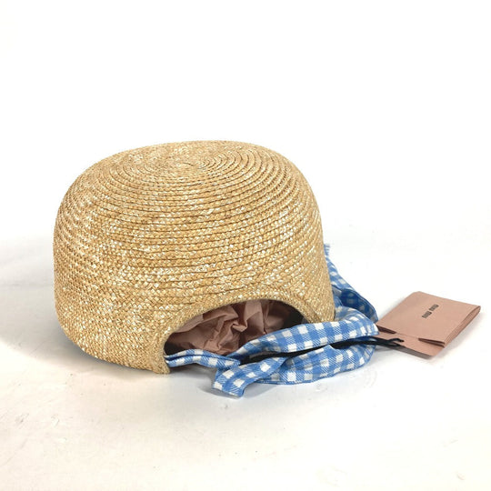 MIUMIU cap straw beige Straw cap Ribbon Check M