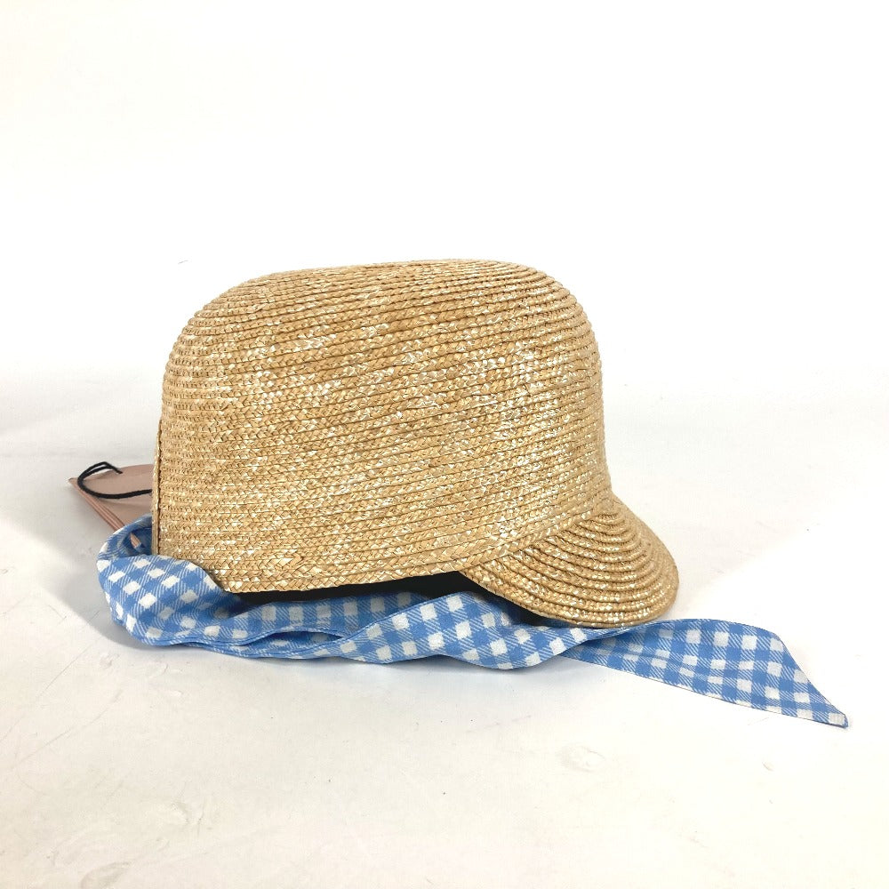 MIUMIU cap straw beige Straw cap Ribbon Check M