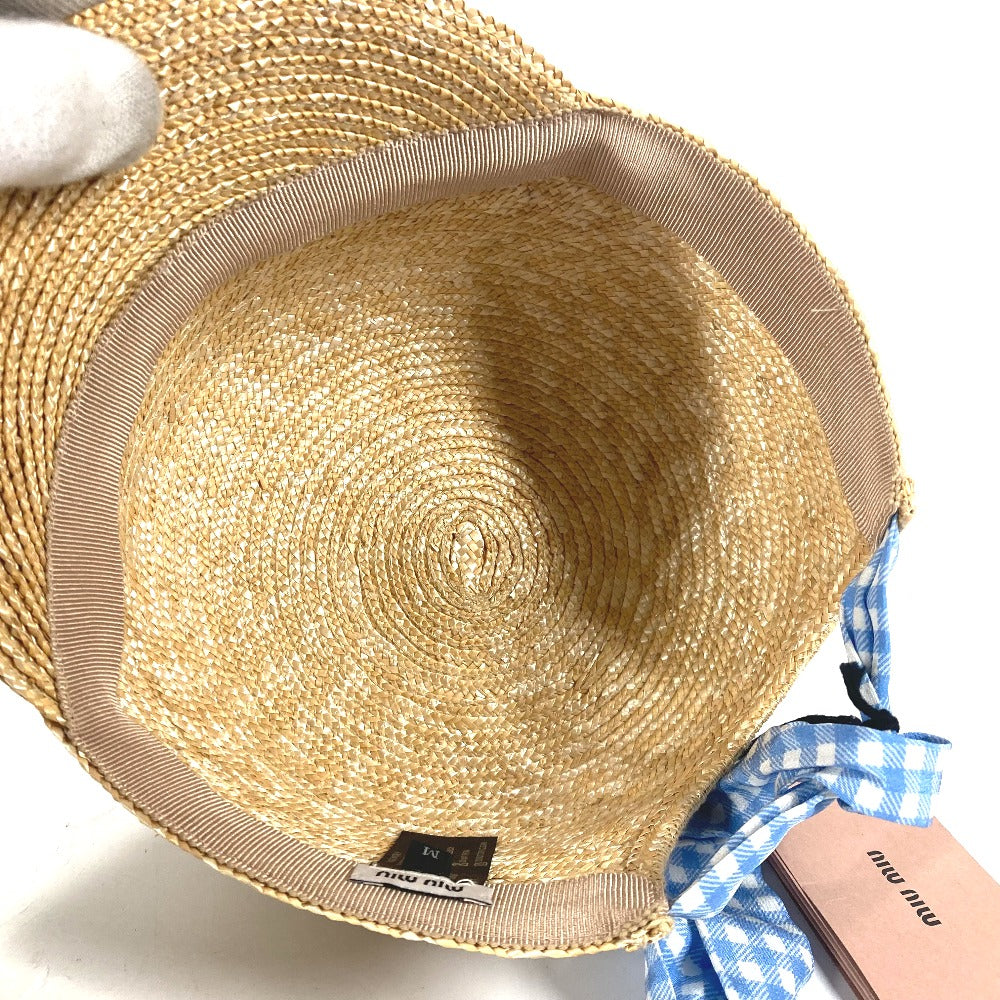 MIUMIU cap straw beige Straw cap Ribbon Check M