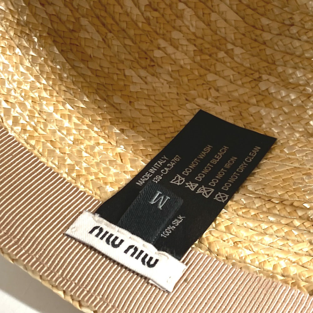 MIUMIU cap straw beige Straw cap Ribbon Check M