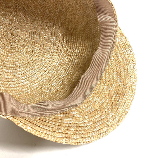 MIUMIU cap straw beige Ribbon Ribbon Flower Floral Women Used Authentic