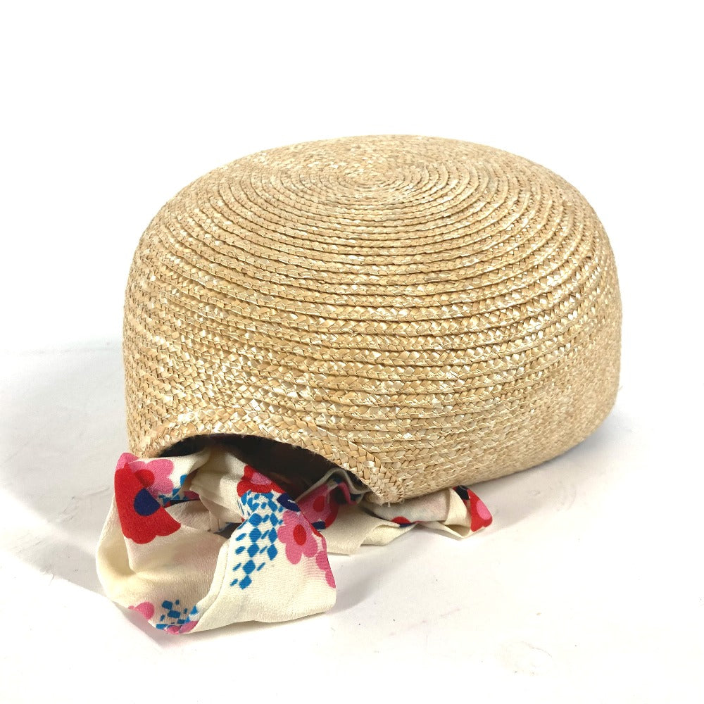 MIUMIU cap straw beige Ribbon Ribbon Flower Floral Women Used Authentic