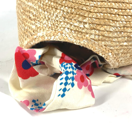 MIUMIU cap straw beige Ribbon Ribbon Flower Floral Women Used Authentic