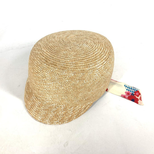 MIUMIU cap straw beige Ribbon Ribbon Flower Floral Women Used Authentic