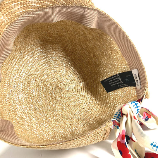 MIUMIU cap straw beige Ribbon Ribbon Flower Floral Women Used Authentic