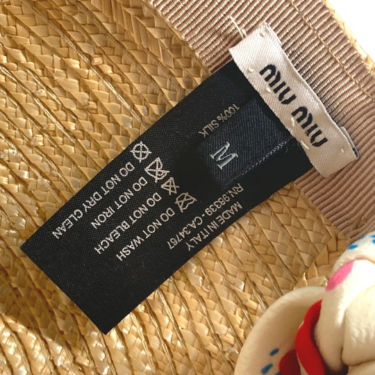MIUMIU cap straw beige Ribbon Ribbon Flower Floral Women Used Authentic