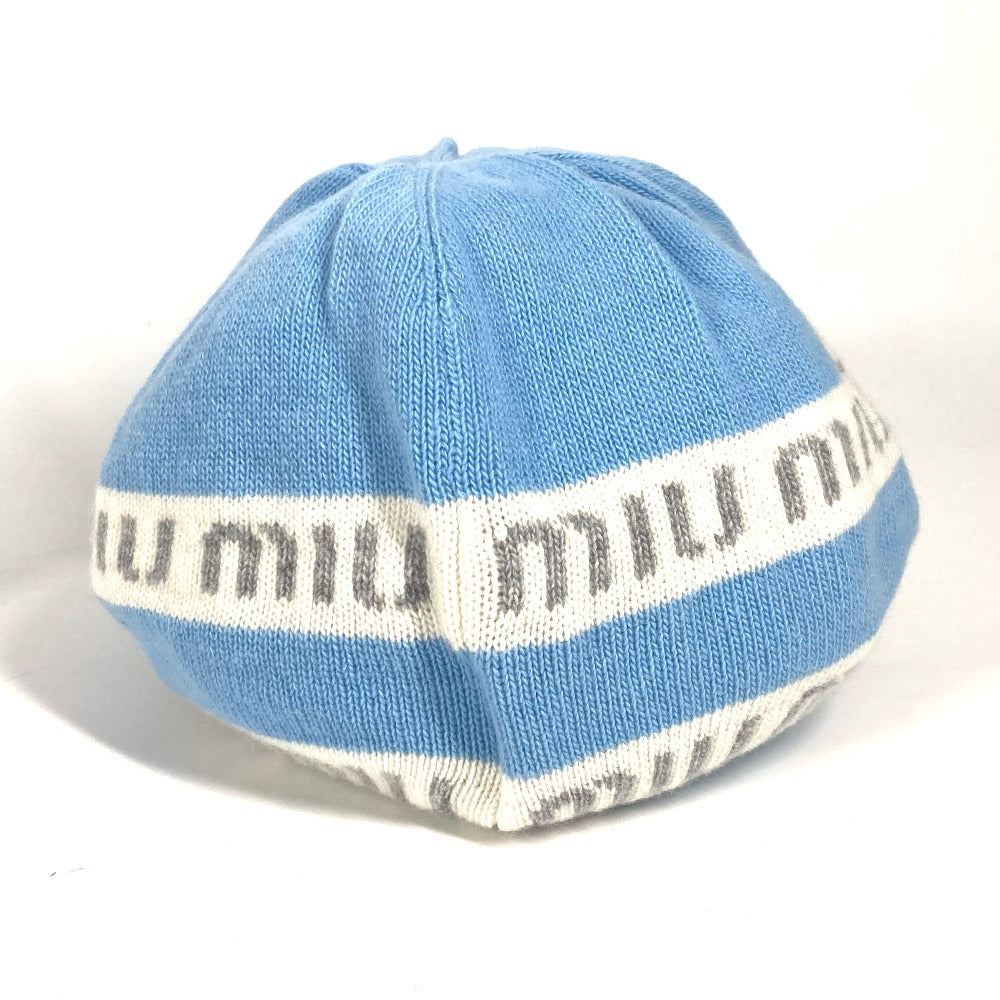 MIUMIU Knit hat 5HC260 Wool, Cashmere blue beanie hat knit hat knit cap logo Women Used Authentic
