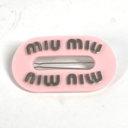MIUMIU Valletta plastic pink hairpin logo rhinestone Women Used Authentic