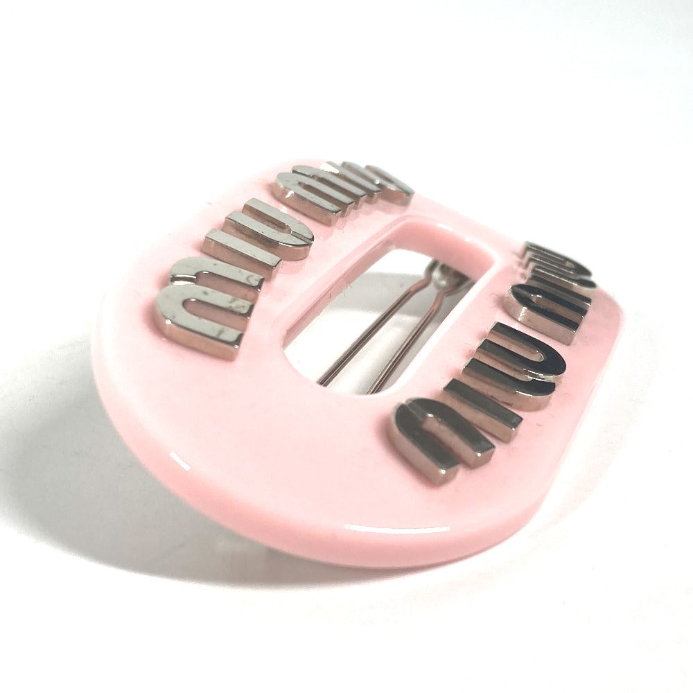 MIUMIU Valletta plastic pink hairpin logo rhinestone Women Used Authentic