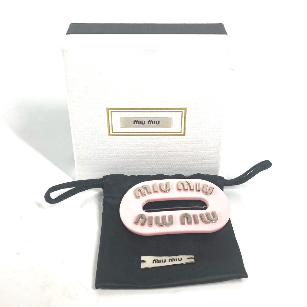 MIUMIU Valletta plastic pink hairpin logo rhinestone Women Used Authentic