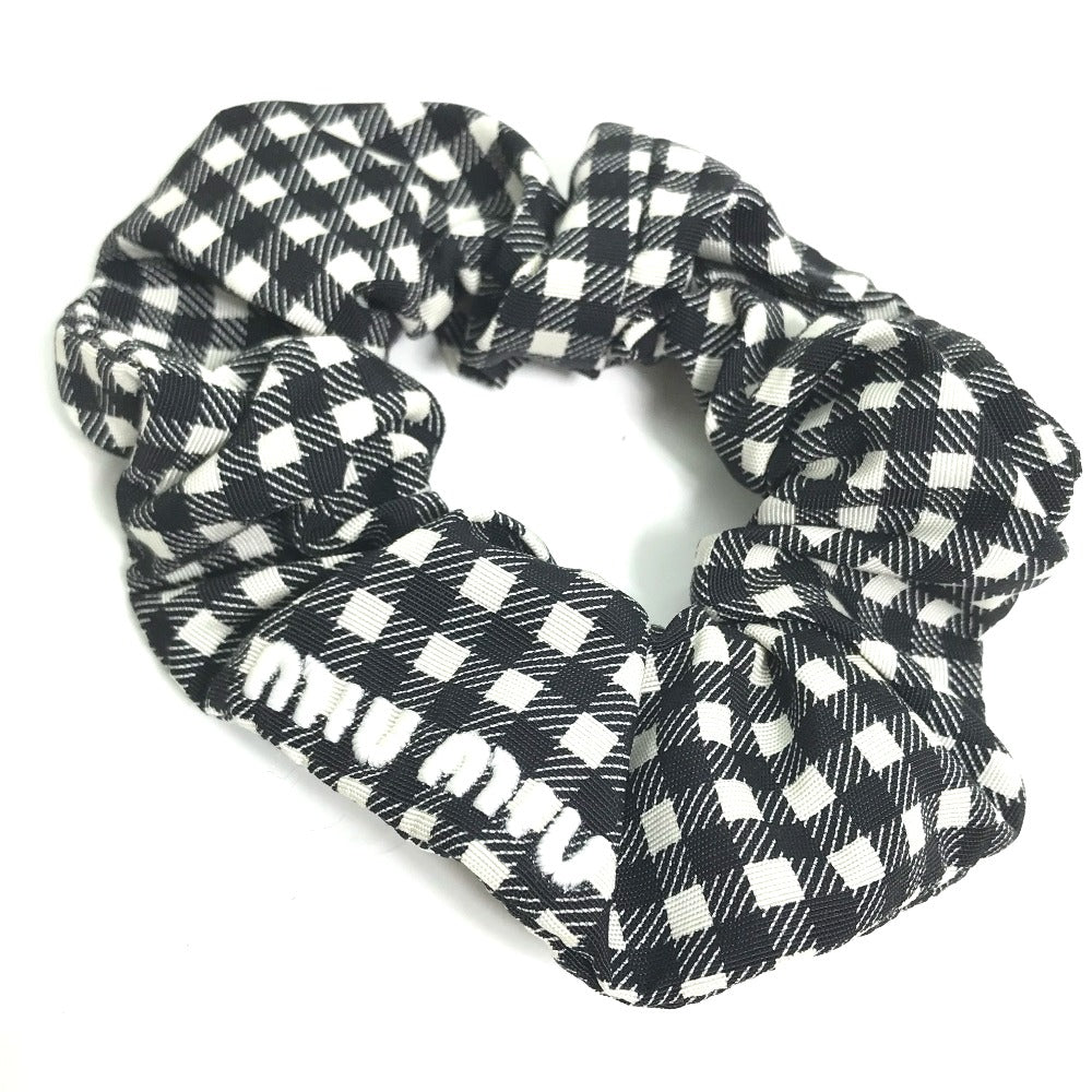 MIUMIU hair accessory Nylon black Check logo Women Used Authentic
