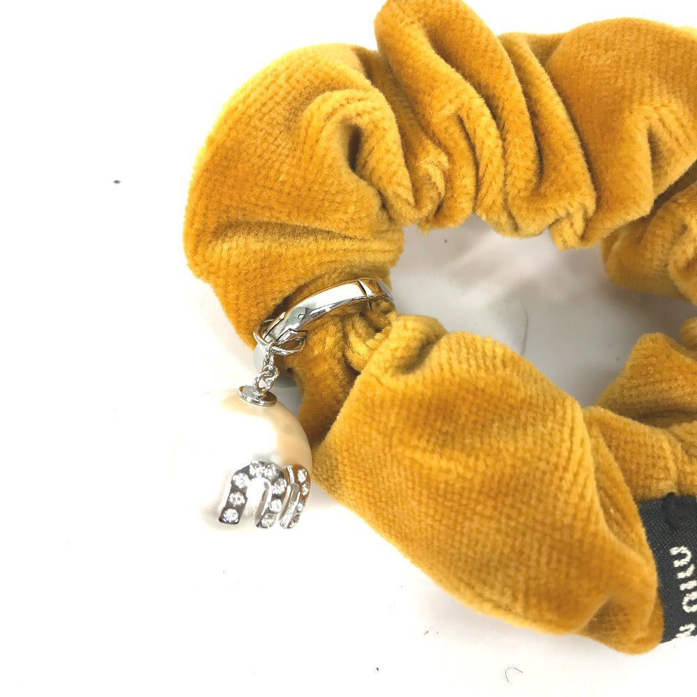 MIUMIU hair accessory velvet yellow Crystal charm with fake pearls and rhinestones Women Used Authentic