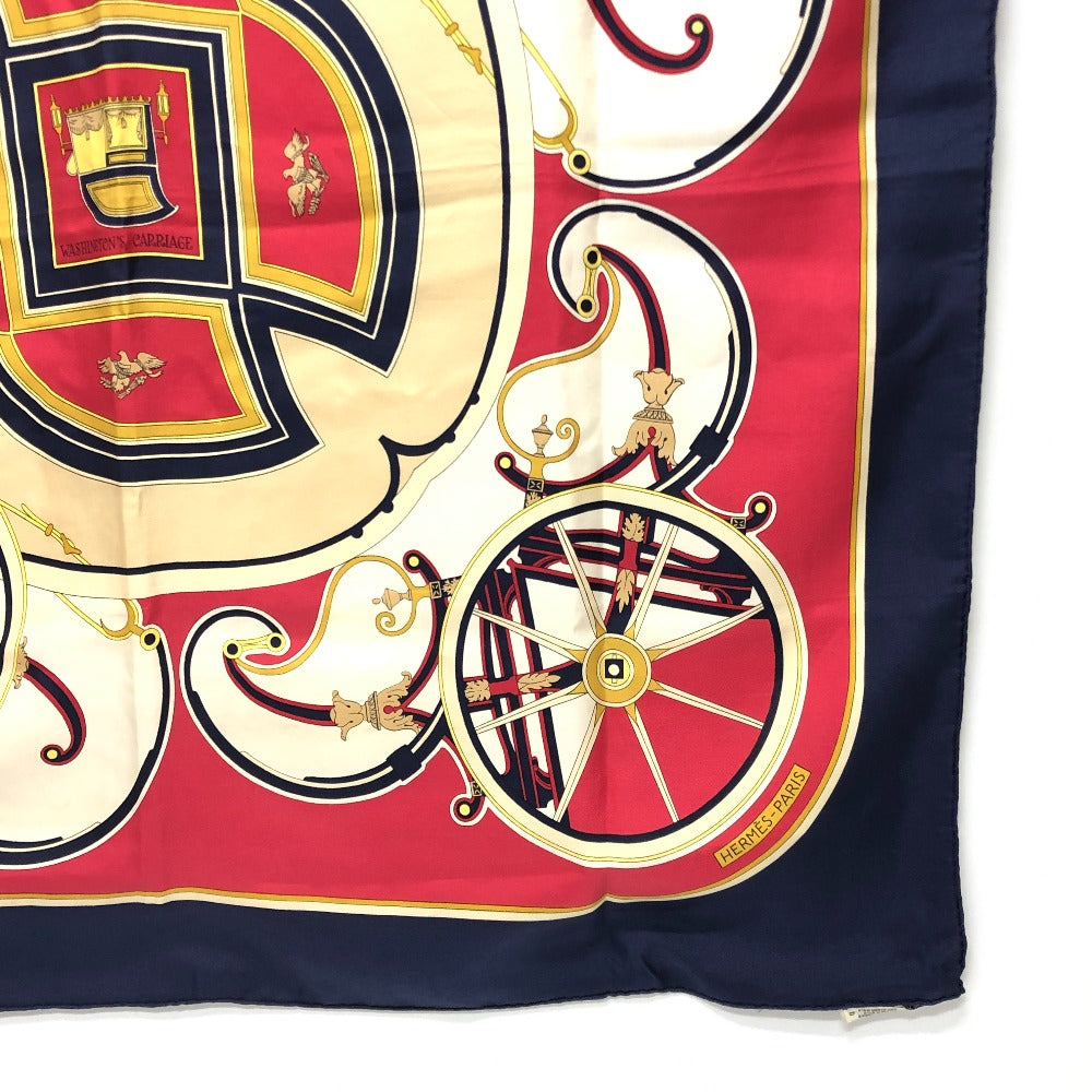 HERMES scarf silk Navy Carre90 George Washington's Carriage