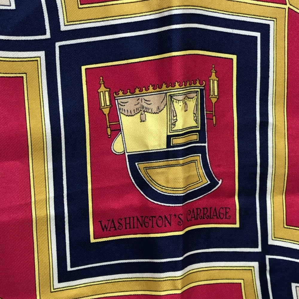HERMES scarf silk Navy Carre90 George Washington's Carriage
