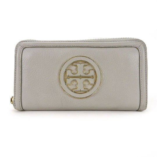 Tory Burch Long Wallet Purse leather Mercury Gray Women Used Authentic