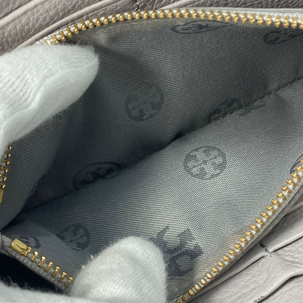 Tory Burch Long Wallet Purse leather Mercury Gray Women Used Authentic