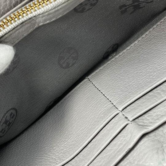Tory Burch Long Wallet Purse leather Mercury Gray Women Used Authentic
