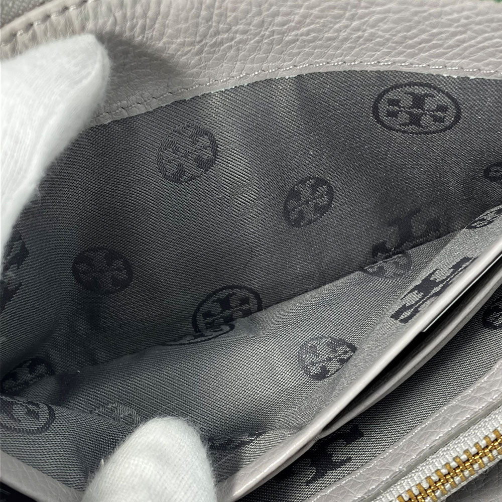 Tory Burch Long Wallet Purse leather Mercury Gray Women Used Authentic