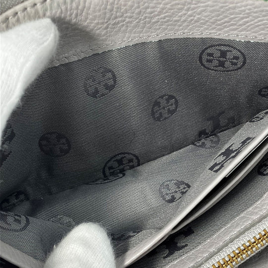 Tory Burch Long Wallet Purse leather Mercury Gray Women Used Authentic