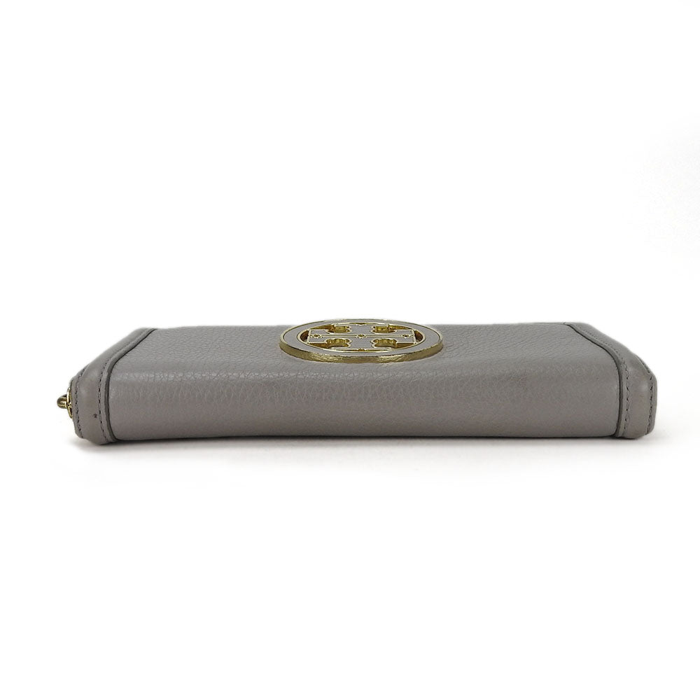 Tory Burch Long Wallet Purse leather Mercury Gray Women Used Authentic