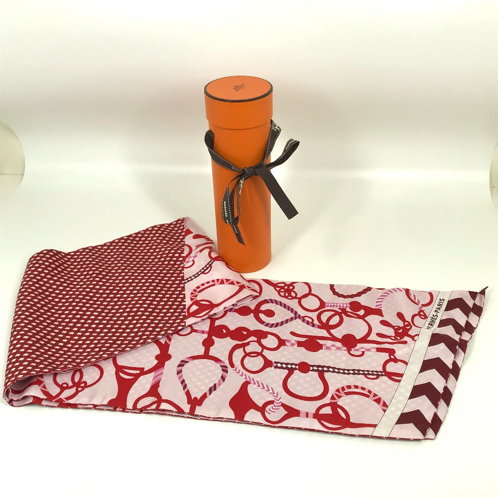 HERMES scarf silk Red bandeau scarf Maxi Twilly Women Used Authentic