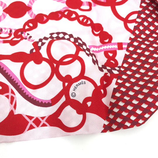 HERMES scarf silk Red bandeau scarf Maxi Twilly Women Used Authentic