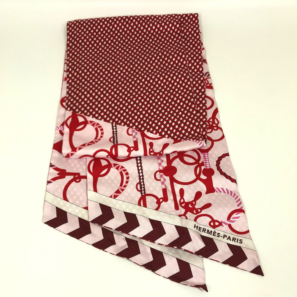 HERMES scarf silk Red bandeau scarf Maxi Twilly Women Used Authentic