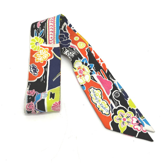 HERMES scarf silk multicolor flour Bingata Bingata