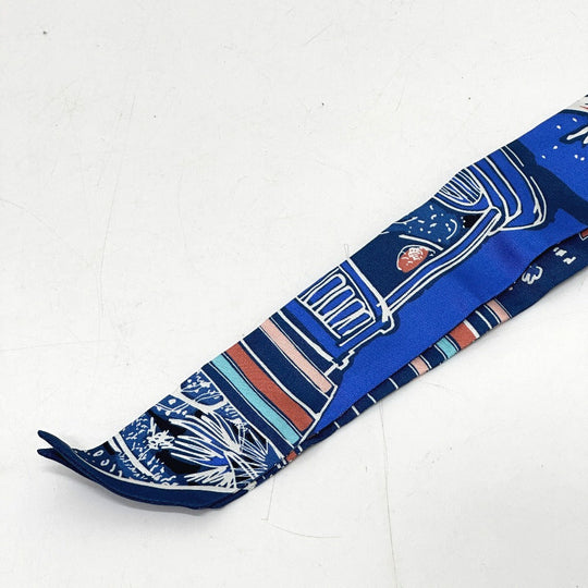 HERMES scarf silk blue RAYURES DETE Twilly Women Used Authentic