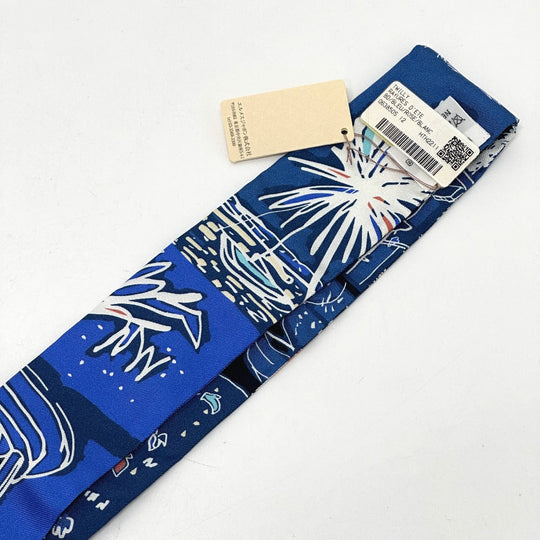HERMES scarf silk blue RAYURES DETE Twilly Women Used Authentic