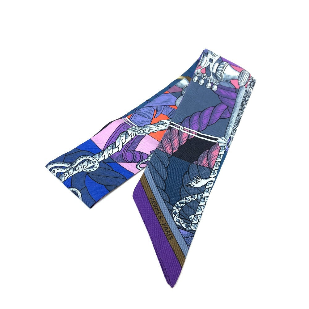 HERMES scarf silk blue Della Cavaleria