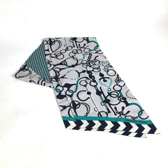 HERMES scarf silk green Maxi Twilly Women Used Authentic