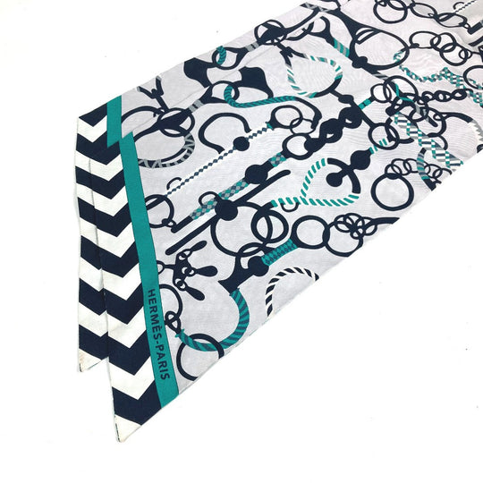 HERMES scarf silk green Maxi Twilly Women Used Authentic