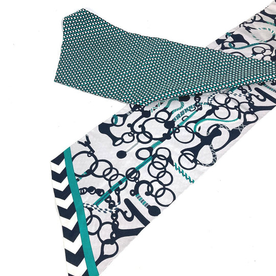 HERMES scarf silk green Maxi Twilly Women Used Authentic