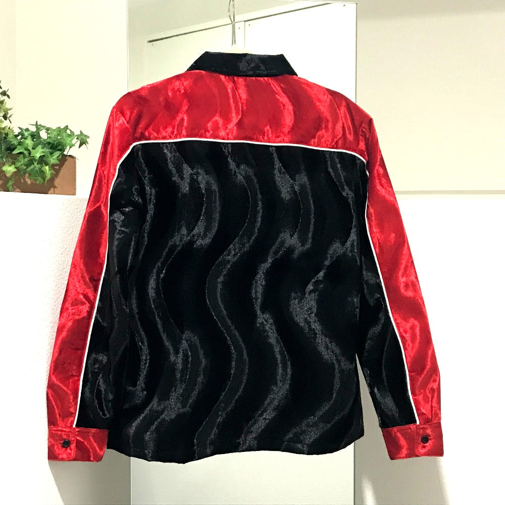 Supreme Long sleeve shirt polyester Red x black Velvet work 18AW Velvet Swirl Work Shirt mens S Used Authentic