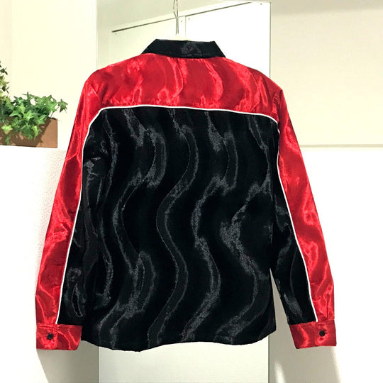 Supreme Long sleeve shirt polyester Red x black Velvet work 18AW Velvet Swirl Work Shirt mens S Used Authentic