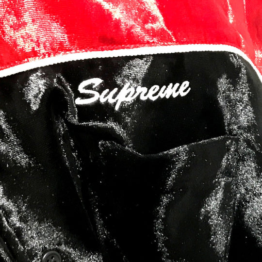 Supreme Long sleeve shirt polyester Red x black Velvet work 18AW Velvet Swirl Work Shirt mens S Used Authentic
