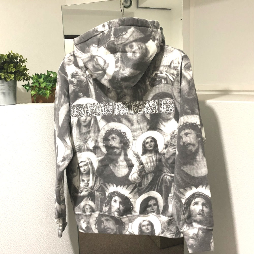 Supreme Hoodie cotton Dark gray sweat Jesus and Mary Hooded Sweatshirt mens S Used Authentic