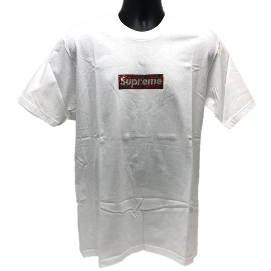 Supreme Short sleeve T-shirt Cotton, Swarovski White x red Box logo T-shirt mens M Used Authentic