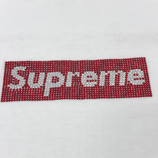 Supreme Short sleeve T-shirt Cotton, Swarovski White x red Box logo T-shirt mens M Used Authentic