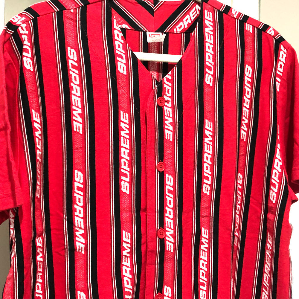 Supreme Short sleeve shirt cotton Red Jacquard logo Baseball jersey shirt mens S Used Authentic
