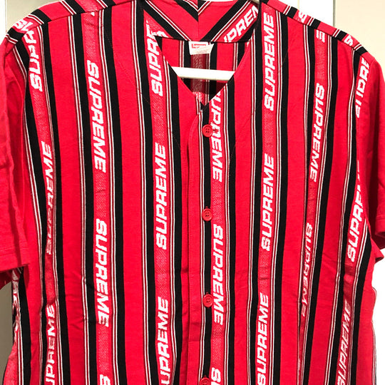 Supreme Short sleeve shirt cotton Red Jacquard logo Baseball jersey shirt mens S Used Authentic