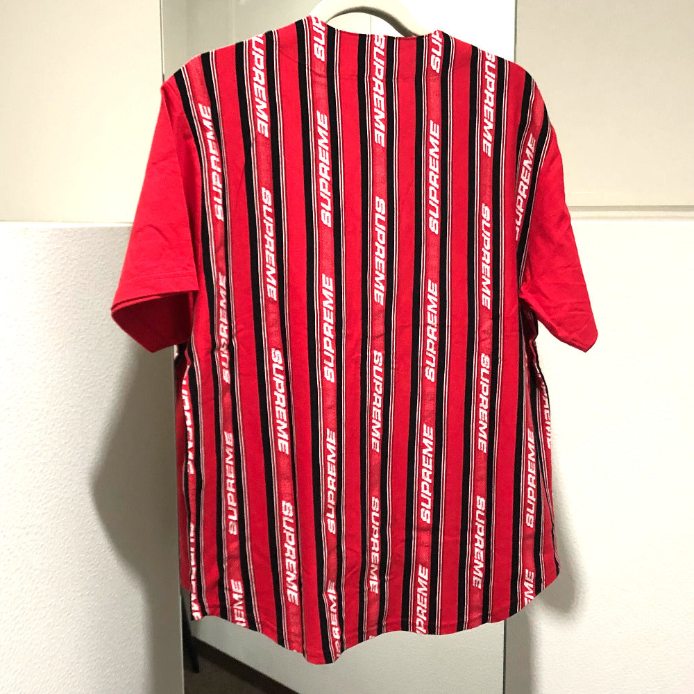 Supreme Short sleeve shirt cotton Red Jacquard logo Baseball jersey shirt mens S Used Authentic