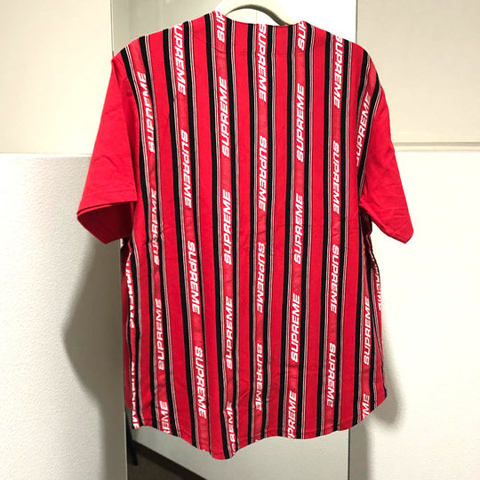 Supreme Short sleeve shirt cotton Red Jacquard logo Baseball jersey shirt mens S Used Authentic
