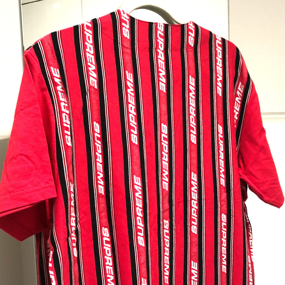 Supreme Short sleeve shirt cotton Red Jacquard logo Baseball jersey shirt mens S Used Authentic